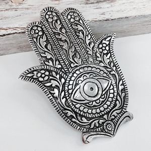 SUPORT METALIC ARGINTIU PENTRU BETISOARE PARFUMATE - PALMA HAMSA - casă & stil de viață - accesorii pentru decorat casa - decorațiuni cu tematică spirituală - tămâie și suport tămâie - Artynos.ro