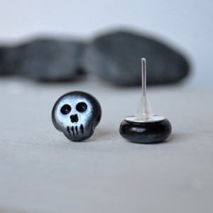 Cercei negru cu argintiu din fimo, cercei posturi cercei cu tija cercei clipsuri cercei minimali, cadou femeie - casă & stil de viață - accesorii pentru decorat casa - halloween - tot ce ai nevoie pentru petrecere! - bijuterii halloween - Artynos.ro