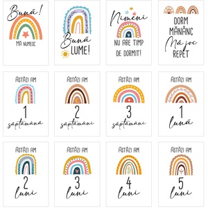 Set 20 cartonase aniversare de tip baby milestone pentru fotografierea bebelusului, Jucării și echipamente pentru copii, Daruri de botez, Fotografie, grafică, desen, ilustrație, ARTYNOS