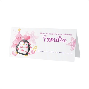 Plic de bani pentru botez model pinguin roz, iarna, baby girl, Accesorii nuntă, Amintiri și cadouri de nuntă, Cadou nuntă, Plic de bani, card, Fotografie, grafică, desen, ilustrație, ARTYNOS