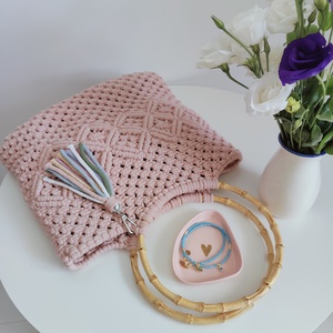 Poșetă Macrame Pastel Pink, Geantă și husă, Accesorii genți, Agățător de sac, Împletitură, Înnoda, ARTYNOS