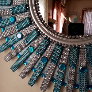 Oglinda soare handmade turquoise si argintiu - casă & stil de viață - accesorii pentru decorat casa - oglinzi perete, oglinzi decor - Artynos.ro