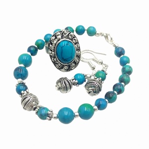 Set bijuterii howlite cu accesorii argintii, unicat - bijuterii - seturi de bijuterii - Artynos.ro