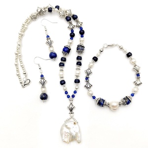 Set bijuterii cu perle, lapis lazuli si agate - bijuterii - seturi de bijuterii - Artynos.ro