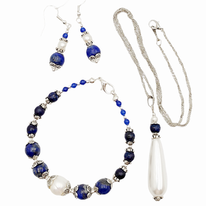 Set bijuterii cu lapis lazuli, perle si agate - Artynos.ro