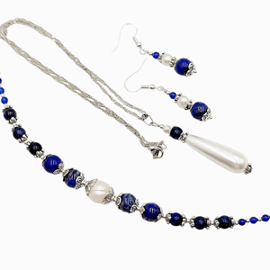 Set bijuterii cu lapis lazuli, perle si agate - bijuterii - seturi de bijuterii - Artynos.ro