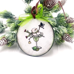 Glob lemn pentru Craciun, Snowman in margarita - accesorii de crăciun - decorațiuni de crăciun de casă - decorațiuni pentru pomul de crăciun - Artynos.ro