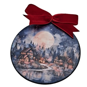 Glob lemn pentru Craciun cu peisaj iarna 33, Accesorii de Crăciun, Decorațiuni de Crăciun de casă, Decorațiuni pentru pomul de Crăciun, Decoupage, transfer și tehnici șervețel, Obiecte pictate, ARTYNOS