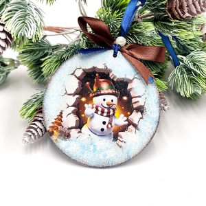 Glob lemn pentru Craciun, snowman break wall Christmas 3 - Artynos.ro