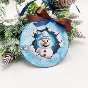 Glob lemn pentru Craciun, snowman break wall Christmas 4 - Artynos.ro