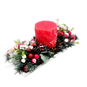 Aranjament pentru Craciun, alb verde rosu,  cu lumanare cilindrica , Accesorii de Crăciun, Decorațiuni de Advent, Decor de masa Advent, Aranjament de flori, Aranjament pentru sarbatorile de iarna, potrivit pentru a-l pune pe masa sau pentru a fi daruit cad..., ARTYNOS