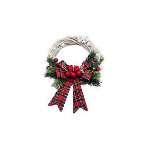 Coronita pentru Craciun, cu funda in carouri, rosu verde, 20 cm 3095 - accesorii de crăciun - decorațiuni de advent - coroniță advent - Artynos.ro