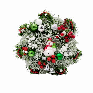 Coronita Craciun lucrata manual, unicat, cu om de zapada si globulete, 28 cm   3587 - accesorii de crăciun - decorațiuni de advent - coroniță advent - Artynos.ro