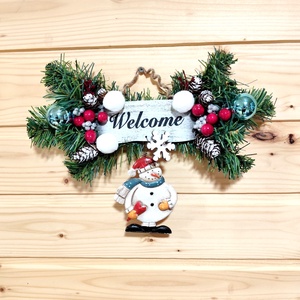 Decoratiune Welcome pentru Craciun, cu om de zapada si globulete,   - accesorii de crăciun - decorațiuni de crăciun de casă - decorațiuni uși de crăciun - Artynos.ro