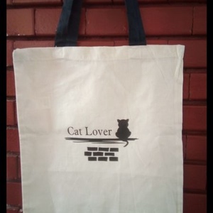 Tote bag Cat Lover, Geantă și husă, Geantă pentru cumpărături, Geantă shopper, geantă tote, geantă textilă, Decoupage, transfer și tehnici șervețel, ARTYNOS