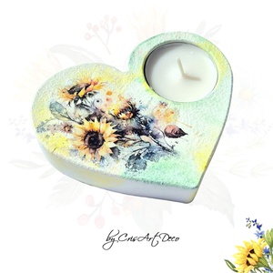 Suport decorativ pentru lumanare - buchet floarea soarelui 113918, Accesorii locuință, Lumânări, parfumuri, arome, Suport lumânări, Decoupage, transfer și tehnici șervețel, Pictură, ARTYNOS