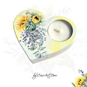 Suport decorativ pentru lumanare - buchet floarea soarelui si lavanda 114146, Accesorii locuință, Lumânări, parfumuri, arome, Suport lumânări, Decoupage, transfer și tehnici șervețel, Pictură, ARTYNOS