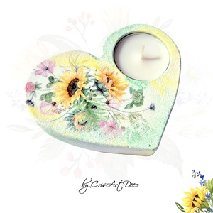 Suport decorativ pentru lumanare - buchet floarea soarelui si flori de camp 114905, Accesorii locuință, Lumânări, parfumuri, arome, Suport lumânări, Decoupage, transfer și tehnici șervețel, Pictură, ARTYNOS