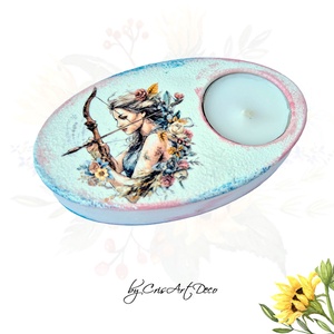 Suport decorativ pentru lumanare - zodia sagetator 122636, Accesorii locuință, Lumânări, parfumuri, arome, Suport lumânări, Decoupage, transfer și tehnici șervețel, Pictură, ARTYNOS