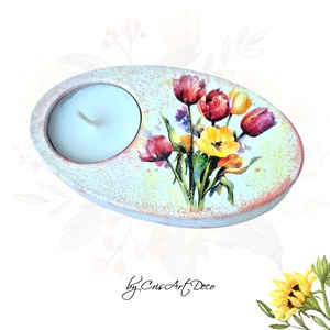 Suport decorativ pentru lumanare - buchet lalele 122813, Accesorii locuință, Lumânări, parfumuri, arome, Suport lumânări, Decoupage, transfer și tehnici șervețel, Pictură, ARTYNOS