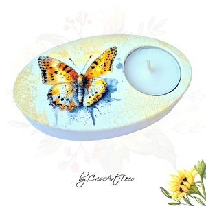 Suport decorativ pentru lumanare - fluturas 121442, Accesorii locuință, Lumânări, parfumuri, arome, Suport lumânări, Decoupage, transfer și tehnici șervețel, Pictură, ARTYNOS