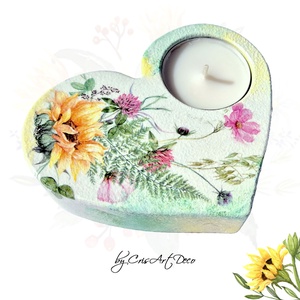 Suport decorativ pentru lumanare - buchet floarea soarelui 121120, Accesorii locuință, Lumânări, parfumuri, arome, Suport lumânări, Decoupage, transfer și tehnici șervețel, Pictură, ARTYNOS