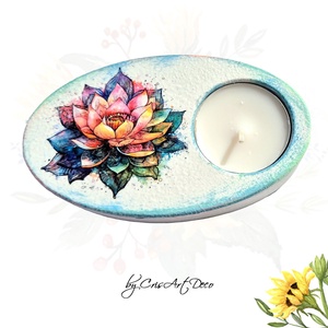 Suport decorativ pentru lumanare - lotus 115506, Casă & Stil de viață, Lumânări, parfumuri, arome, Suport lumânări, Decoupage, transfer și tehnici șervețel, Pictură, ARTYNOS