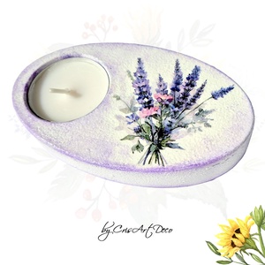 Suport decorativ pentru lumanare - lavanda 120620 , Accesorii locuință, Lumânări, parfumuri, arome, Suport lumânări, Decoupage, transfer și tehnici șervețel, Pictură, ARTYNOS