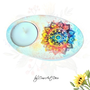 Suport decorativ pentru lumanare - mandala 120947, Accesorii locuință, Lumânări, parfumuri, arome, Suport lumânări, Decoupage, transfer și tehnici șervețel, Pictură, ARTYNOS