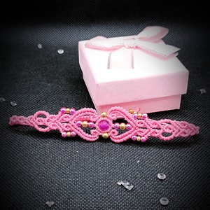 Brățară micro macrame Jad magenta , Bijuterii, Brățări, Brățară împletită, brățară din fire, Împletitură, Împletituri, broderie cu mărgele, ARTYNOS