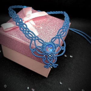 Colier Albastru Micro Macrame Cu Cristal Swarovski  - bijuterii - coliere - colier y - Artynos.ro