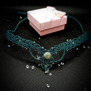 Choker colier micromacrame cu cristal labradorit , Bijuterii, Coliere, Colier Y, Împletitură, Înnoda, ARTYNOS