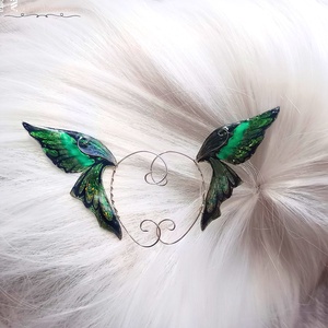 Cercei ear wrap cu Aripi de Fluture verde cu negru - bijuterii - cercei - cercei și ornamente pentru urechi - Artynos.ro