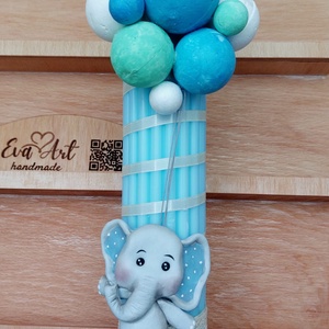 Lumanare albastra de botez baiat decorata cu elefant handmade si baloane, Jucării și echipamente pentru copii, Daruri de botez, , ARTYNOS