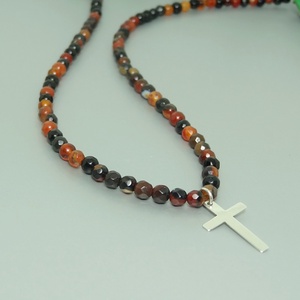 Colier agate fatetate si cruciulita, Bijuterii, Coliere, Coliere cu mărgele, Altele, ARTYNOS