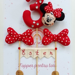 Topper personalizat pentru tort cu cifra aniversara tema Minnie, Accesorii locuință, Accesorii pentru echipamente de bucătărie, Accesorii pentru coacere și gătit, Decorațiuni de prăjituri și torturi, Cusătură, ARTYNOS