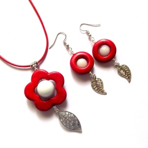 set cu howlite rosu si jad alb 43366 - bijuterii - seturi de bijuterii - Artynos.ro