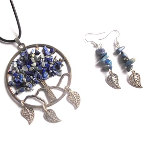 set colier si cercei arborele vietii cu lapis lazuli 38956 - bijuterii - seturi de bijuterii - Artynos.ro