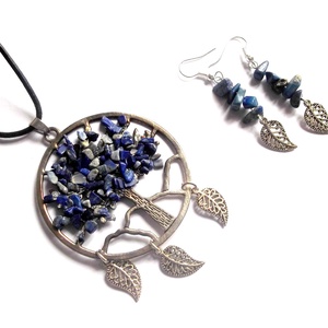 set colier si cercei arborele vietii cu lapis lazuli 38956 - bijuterii - seturi de bijuterii - Artynos.ro