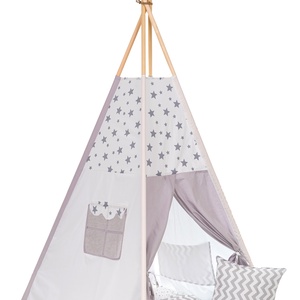 Cort TeePee Steluțe gri-alb, Jucării și echipamente pentru copii, Corturi copii, căsuțe copii, Patchwork, matlasare, Țesătură, ARTYNOS