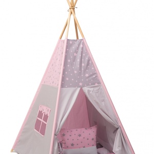 Cort TeePee Steluțe roz-gri, Jucării și echipamente pentru copii, Corturi copii, căsuțe copii, Patchwork, matlasare, Țesătură, ARTYNOS