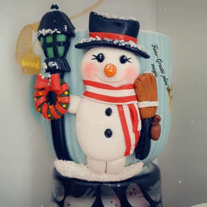 Cana snowman, Accesorii de Crăciun, Cadou tematic de Moș Crăciun, decorațiuni, Cadouri de Moș Crăciun, Lucrare cu argilă, Pictură, ARTYNOS