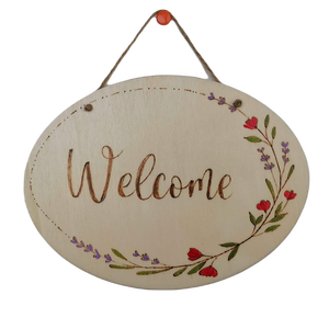 Tablita pirogravata - Welcome, Accesorii locuință, Accesorii pentru decorat casa, Decorațiuni de geam și decorațiuni de ușă , Ornamente de ușă , Gravare, pirogravură, Prelucrarea lemnului, ARTYNOS