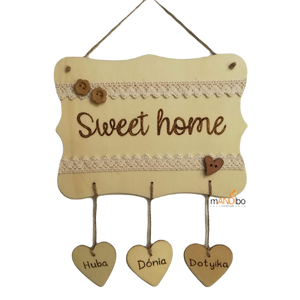 Tabliță pirogravată personalizabilă- Casă, dulce casă - casă & stil de viață - accesorii pentru decorat casa - decorațiuni de geam și decorațiuni de ușă  - ornamente de ușă  - Artynos.ro