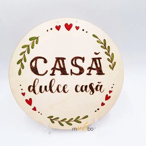 Tăbliță pirogravată rotundă - Casă dulce casă - casă & stil de viață - accesorii pentru decorat casa - decorațiuni de geam și decorațiuni de ușă  - ornamente de ușă  - Artynos.ro