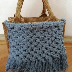 Geantă tote din iută cu model macrame  - geantă și husă - geantă pentru cumpărături - geantă shopper, geantă tote, geantă textilă - Artynos.ro