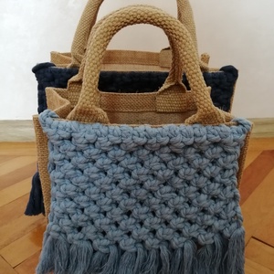 Geantă tote din iută cu model macrame  - geantă și husă - geantă pentru cumpărături - geantă shopper, geantă tote, geantă textilă - Artynos.ro