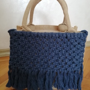 Geantă tote din iută cu model macrame  - geantă și husă - geantă pentru cumpărături - geantă shopper, geantă tote, geantă textilă - Artynos.ro