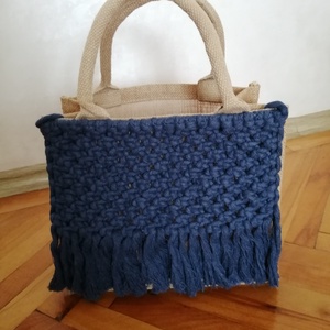 Geantă tote din iută cu model macrame  - geantă și husă - geantă pentru cumpărături - geantă shopper, geantă tote, geantă textilă - Artynos.ro