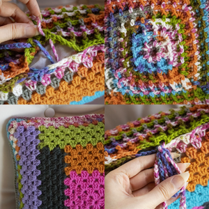 Fata de perna crosetata cu doua fete de 35x35cm.Una dintre fete este din fir acrilic multicolor, iar cealalta in dungi. - accesorii locuință - textile de casă - perne decorative, perne - Artynos.ro